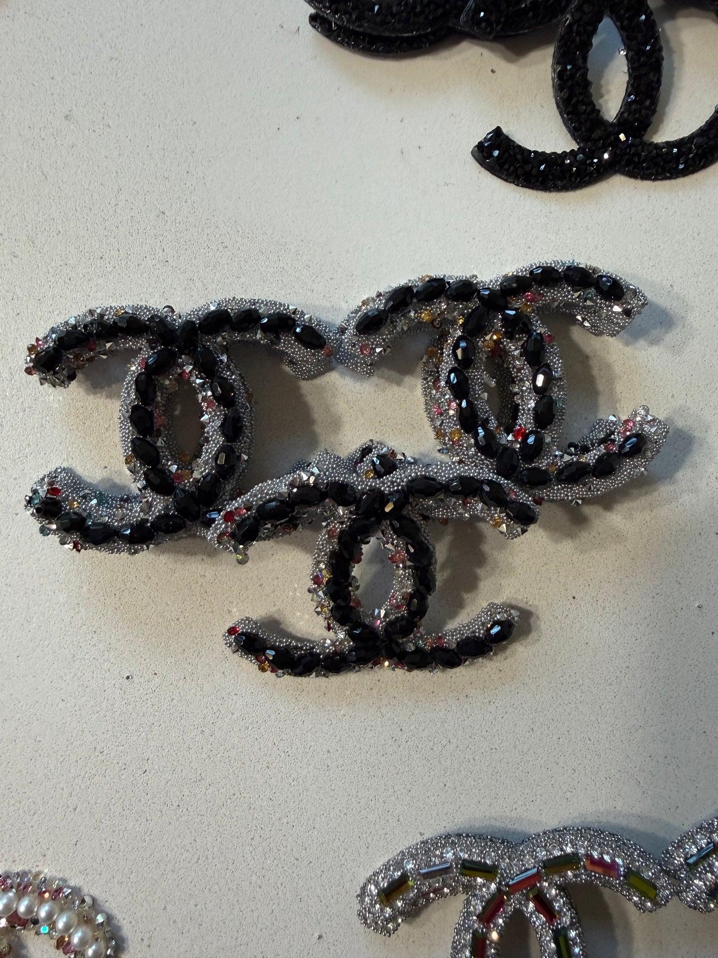 C inspired Black Diamonds/Silver Trim Brooch