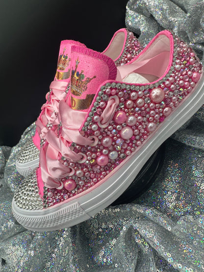 Wedding/Special Event /Diamonds & Pearls Converse Kicks- Adult & Youth-LOW Top