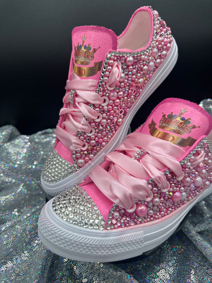 Wedding/Special Event /Diamonds & Pearls Converse Kicks- Adult & Youth-LOW Top