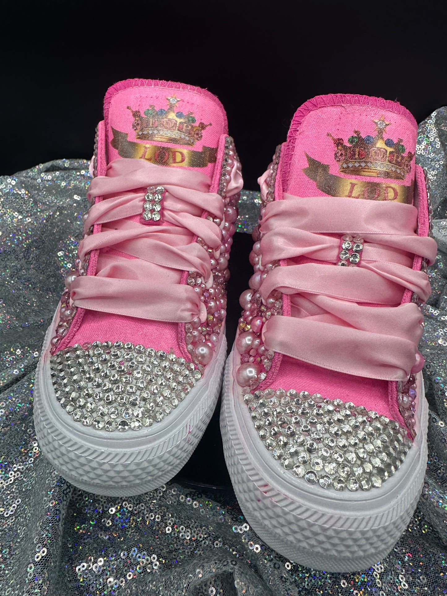 Wedding/Special Event /Diamonds & Pearls Converse Kicks- Adult & Youth-LOW Top