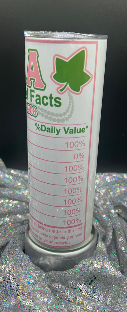 Greek'd Up Custom "Nutritional Facts" Themed 20 oz Tumbler