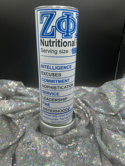 Greek'd Up Custom "Nutritional Facts" Themed 20 oz Tumbler