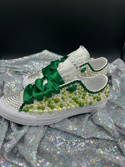 Wedding/Special Event /Diamonds & Pearls Converse Kicks- Adult & Youth-LOW Top