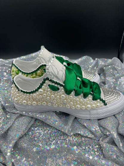 Wedding/Special Event /Diamonds & Pearls Converse Kicks- Adult & Youth-LOW Top