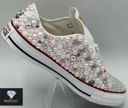 Wedding/Special Event /Diamonds & Pearls Converse Kicks- Adult & Youth-LOW Top