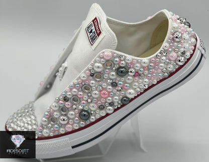 Wedding/Special Event /Diamonds & Pearls Converse Kicks- Adult & Youth-LOW Top