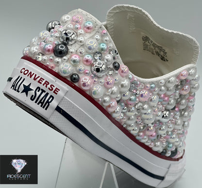 Wedding/Special Event /Diamonds & Pearls Converse Kicks- Adult & Youth-LOW Top